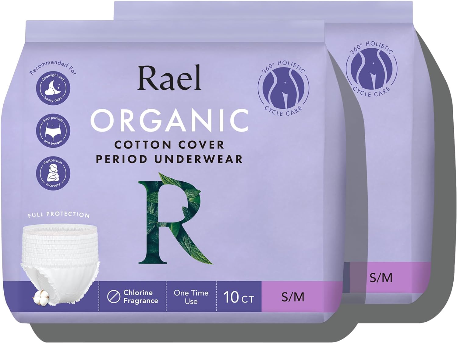 Rael Disposable Underwear for Women, Organic Cotton Cover - Incontinence Pads, Postpartum Essentials, Disposable Underwear, Unscented, Maximum Coverage (Size S-M, 20 Count)