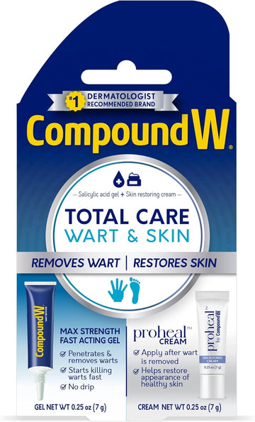 Compound W Total Care Wart Remover With Proheal Cream For Skin - 0.25 Oz And Maximum Strength Fast Acting Salicylic Acid Gel - 0.25 Oz