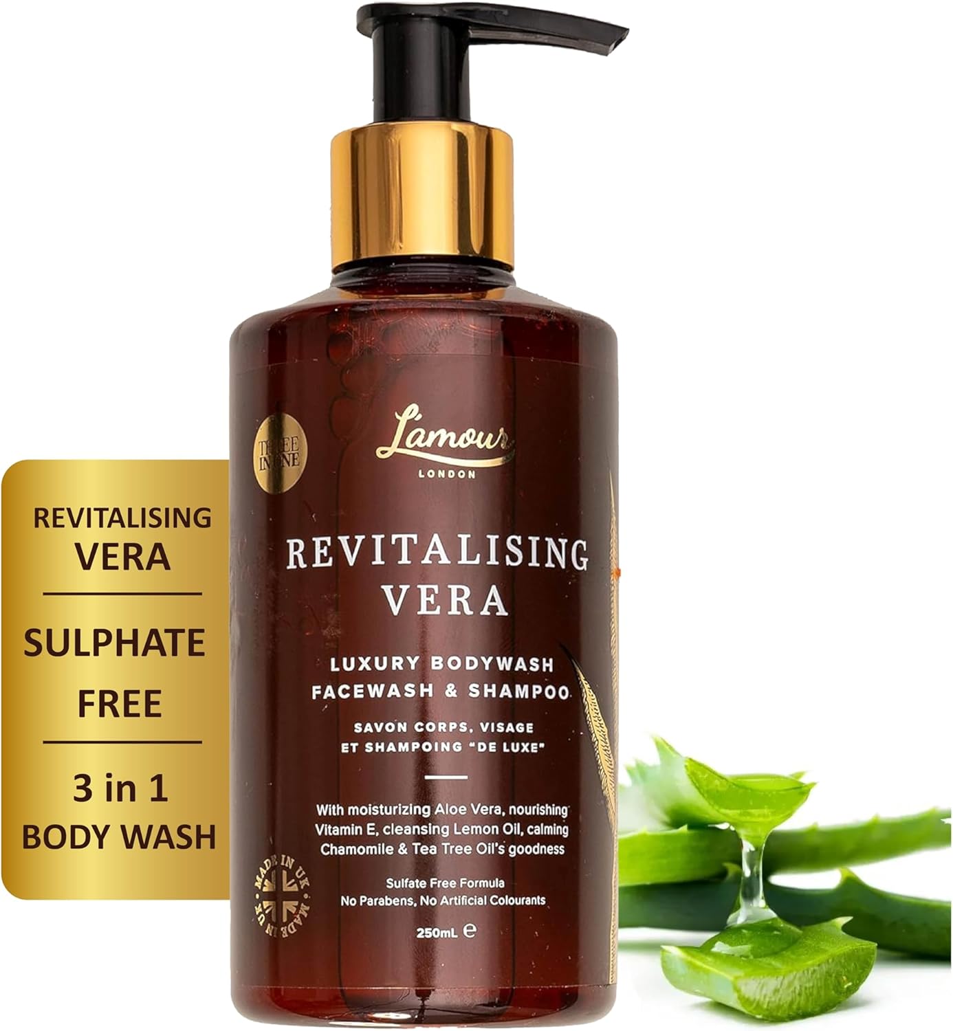 L'Amour Natural | Buzzing Manuka | Luxury Body Wash, Face Wash & Shampoo | Essential Oils | Sulphate Free | Gentle For Dry And Sensitive Skin | 250Ml