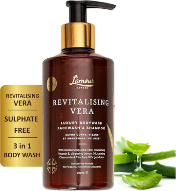 L'Amour Natural | Revitalising Vera | Luxury Face Wash, Body Wash & Shampoo | Essential Oils | Sulphate Free | Gentle For Dry And Sensitive Skin | 250Ml (Aloe Vera)