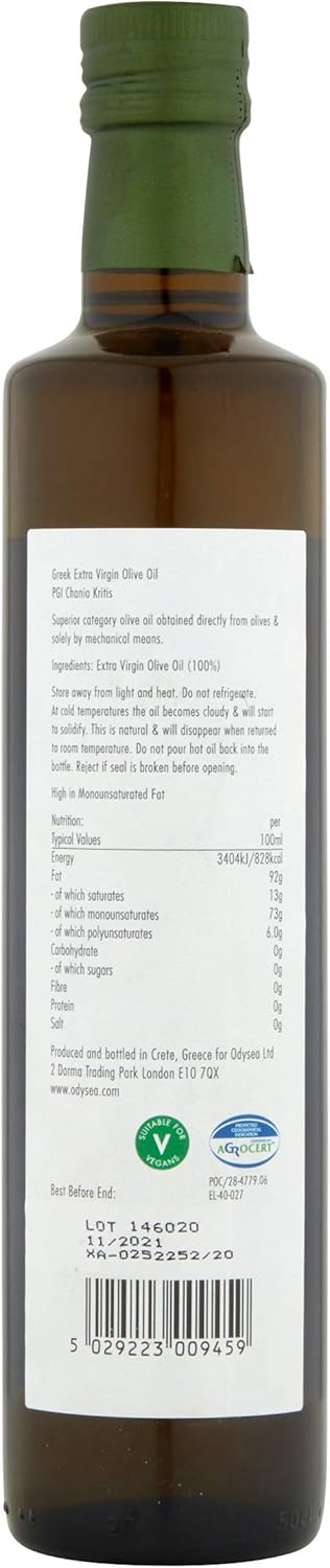 Odysea Pgi Extra Virgin Olive Oil, Chania, Glass Bottle, 500Ml