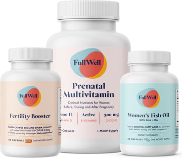 Fertility Trio | Prenatal Vitamin + Dha & Fertility Booster | Choline, Folate, Omega 3, Ashwagandha, 26+ Vital Nutrients | Dietitian-Formulated, Non-Gmo, 3Rd Party Tested, 30 Servings