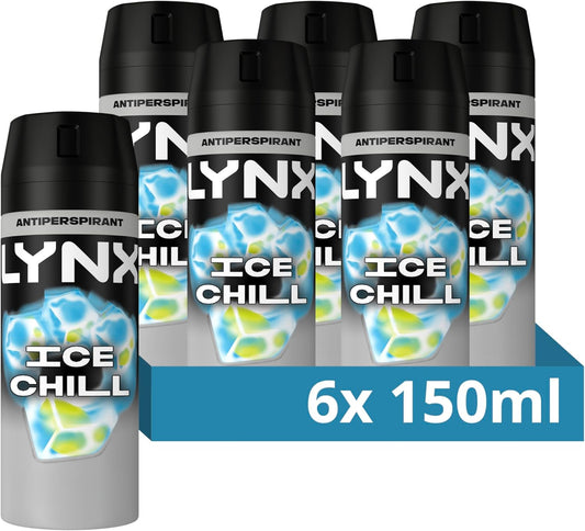 Lynx Ice Chill Anti-Perspirant Aerosol Men'S Deodorant Spray With Proscent Technology And An Iced Mint & Lemon Scent For 72 Hours Protection Against Odour And Wetness 6X 150 Ml