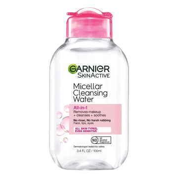 Garnier Micellar Cleansing Water, All-in-1 Makeup Remover and Facial Cleanser, For All Skin Types, 3.4 Fl Oz (100mL), 1 Count (Packaging May Vary)