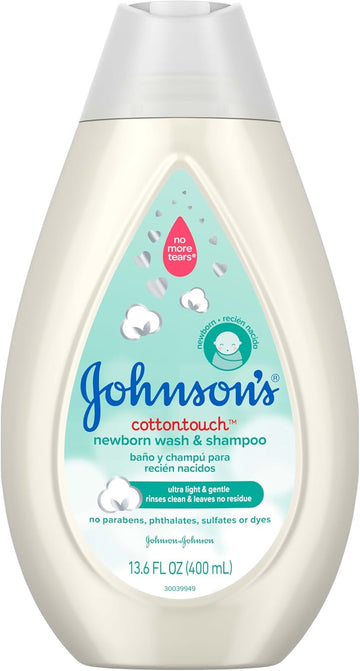 Johnson'S Cottontouch Newborn Baby Wash & Shampoo With No More Tears, Sulfate-, Paraben- Free For Sensitive Skin, Made With Real Cotton, Gently Washes Away Dirt & Germs, 27.1 Fl. Oz
