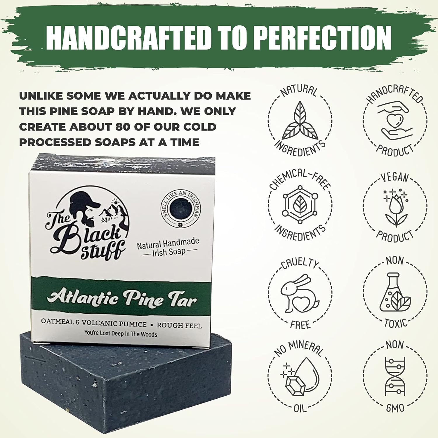 The Black Stuff Pine Tar Soap - Mens Bar Soap Made With Pine Tar, Organic Ingredients And Essential Oils - Handmade Cold Process Body Soap For Men - Moisturizing And Cleansing Organic Bath Soaps : Beauty & Personal Care