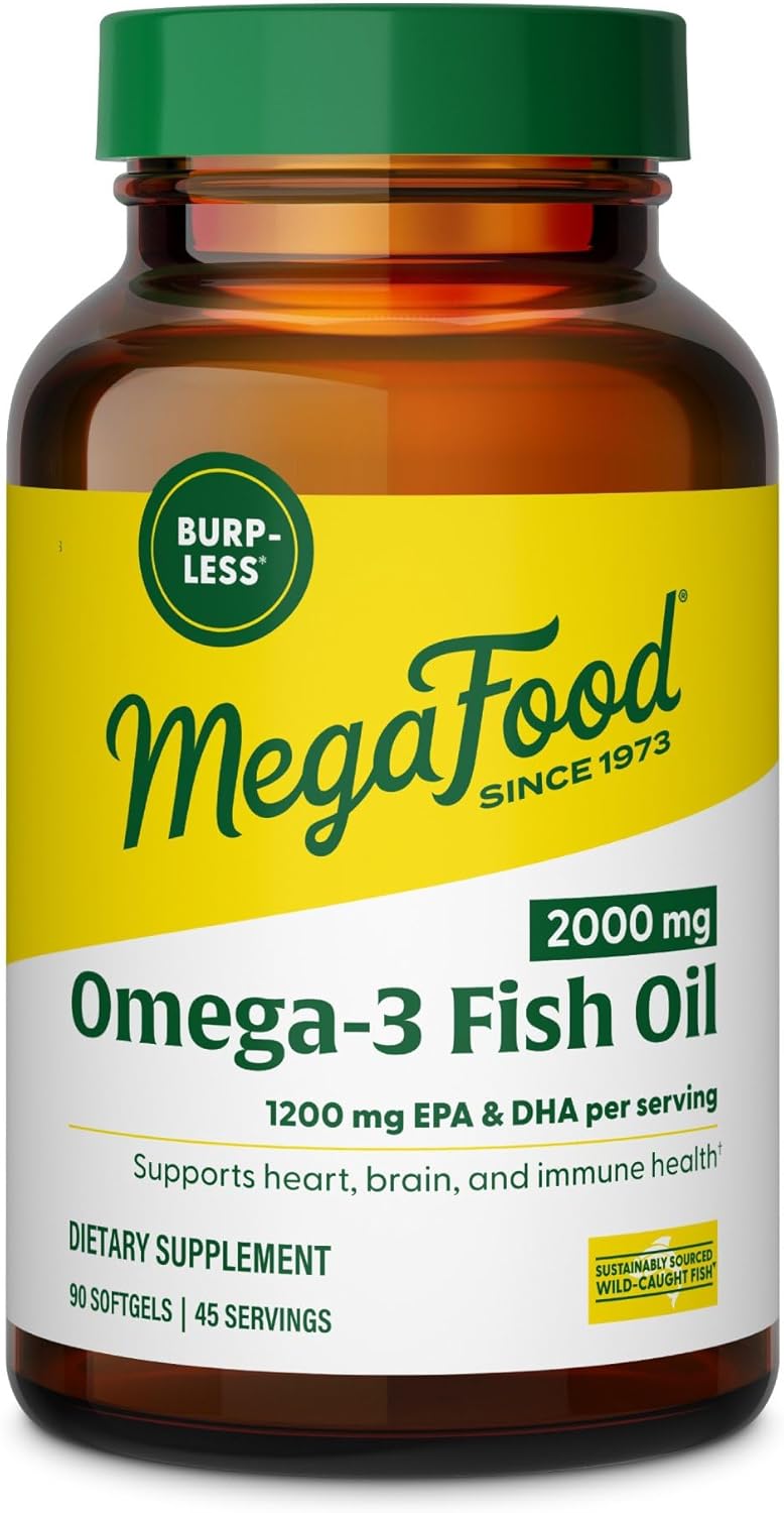 Megafood 2000Mg Fish Oil Omega 3 Supplements - Burp-Less & Lemon Oil Infused - Heart, Brain, Eye, Joint & Immune Support Supplement - 1200Mg Epa & Dha Per Serving - 90 Softgels, 45 Servings