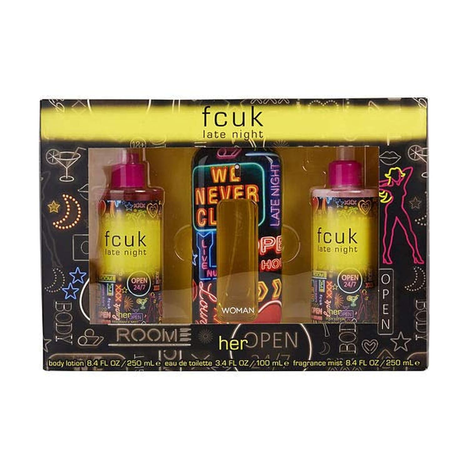 Fcuk Late Night By French Connection For Women Edt Spray 3.4 Oz & Body Lotion 8.4 Oz & Fragrance Mist 8.4 Oz : Beauty & Personal Care
