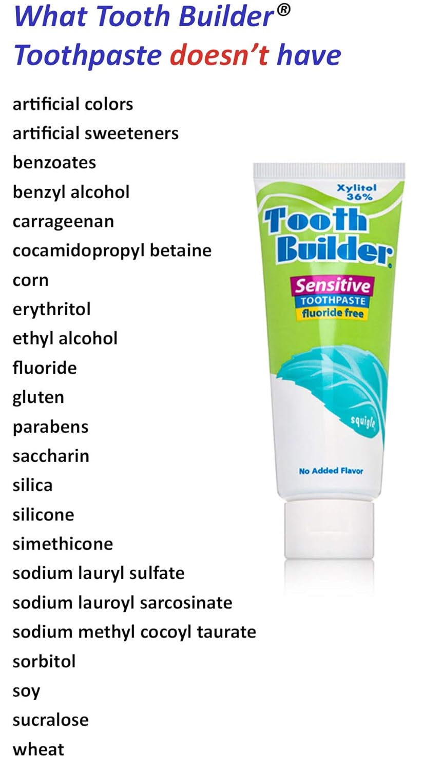 Squigle Tooth Builder SLS Free Toothpaste (Stops Tooth Sensitivity) Prevents Canker Sores, Cavities, Perioral Dermatitis, Bad Breath, Chapped Lips - 4 Pack : Health & Household