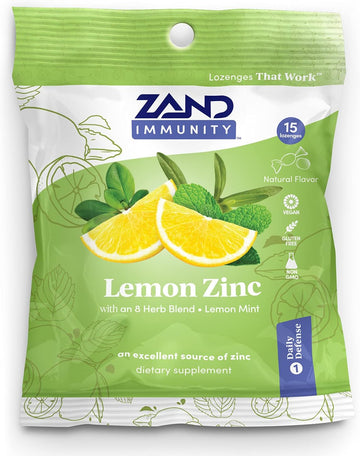 ZAND Immunity Lemon Zinc HerbaLozenge | Soothing Throat Drops | No Corn Syrup, No Cane Sugar (15 Lozenges)