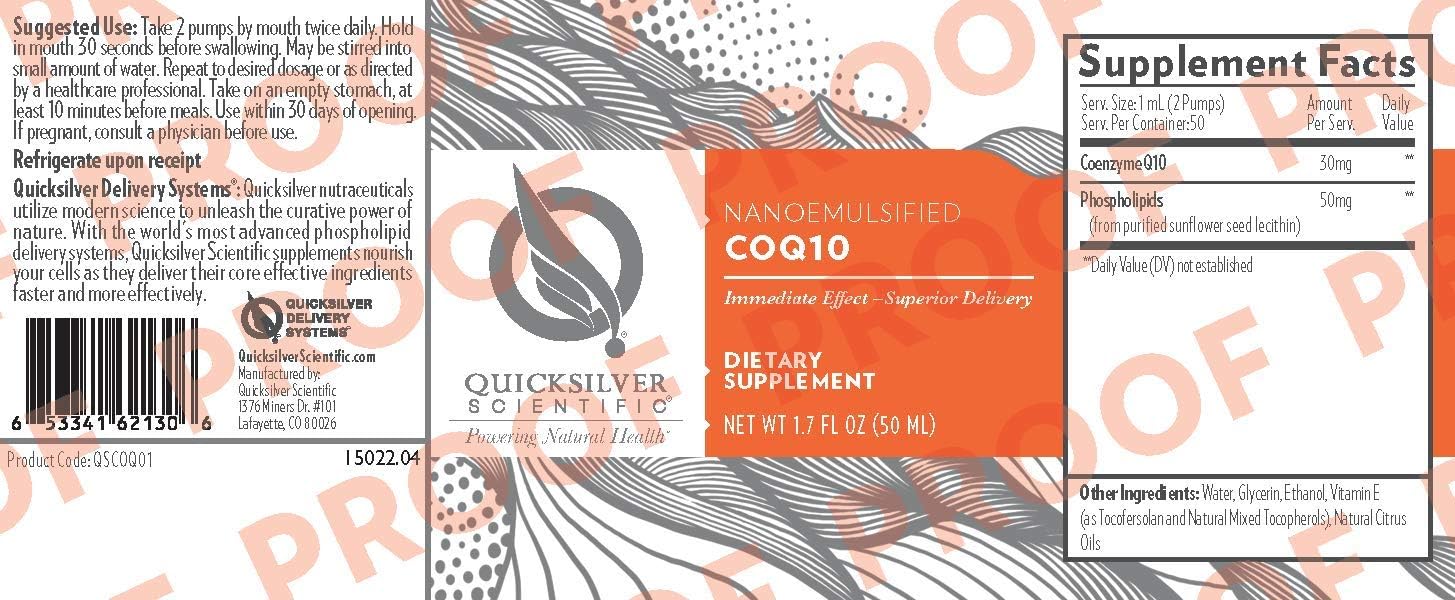 Quicksilver Scientific CoQ10 Nanoemulsion - Liposomal Coenzyme Q10 Cardiovascular Support & Cellular Energy Supplement - Fast Absorbing Liquid CoQ10 (1.7oz / 50ml) : Health & Household