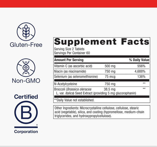 Metagenics Glutaclear - Advanced Glutathione Support* - 750 Mg Niacin - Potent Antioxidant Support* - With Broccoli Seed Extract & Vitamin C - Non-Gmo & Gluten Free - 120 Tablets