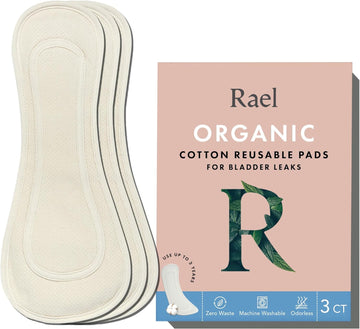 Rael Reusable Pads, Organic Cotton Cover - Postpartum Essential, Incontinence Pads for Women, Bladder Leakage Pads, Thin Cloth Pads, Leak Free, Washable, Neutral Color, 3 Count (Overnight)