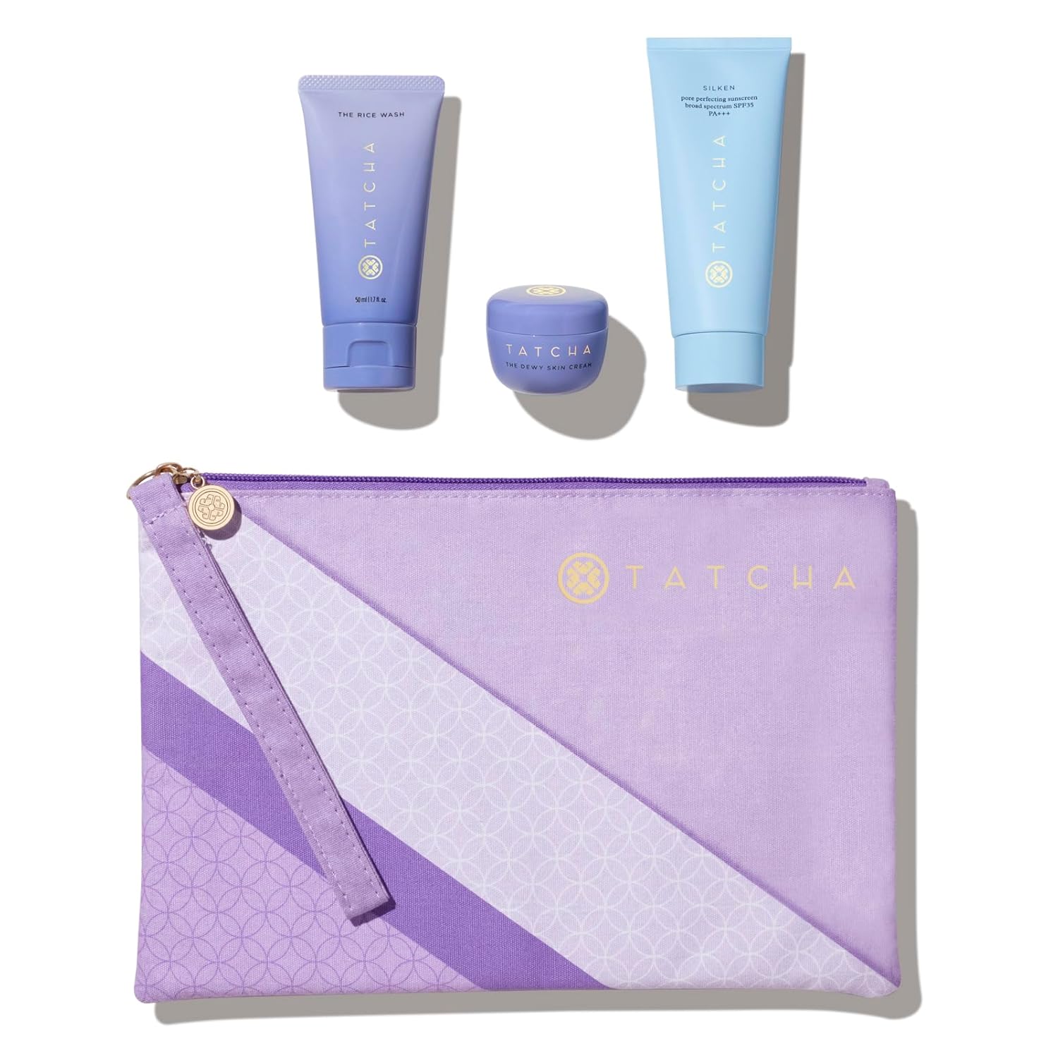 Tatcha Dewy Summer Essentials For Hydrated, Protected Skin | Mini Dewy Skin Cream, Mini Rice Wash, And Silken Spf ($110 Value)