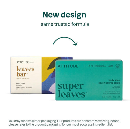 Attitude Body Soap Bar, Natural Origin, Protects And Softens Dry Skin, Coconut & Olive Oils, For Men And Women, Ewg Verified & Vegan, Sandalwood, 4 Oz