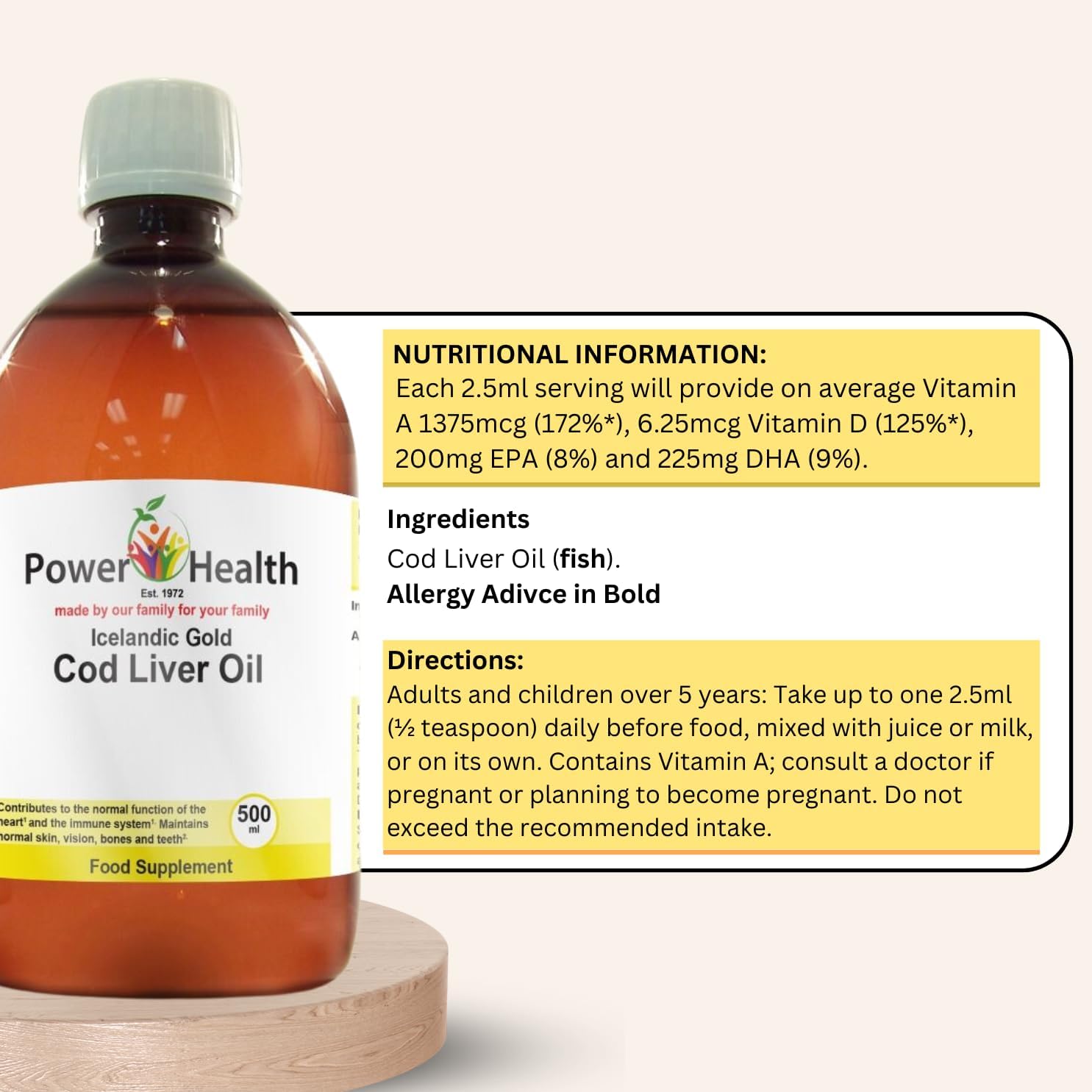 Icelandic Gold Cod Liver Oil Liquid by Power Health | 500ml of Premium Omega 3 Fish Oil with Vitamin A and D | Codliver Oil with Omega 3 Essential Fatty acids, Including EPA and DHA : Amazon.co.uk: Health & Personal Care