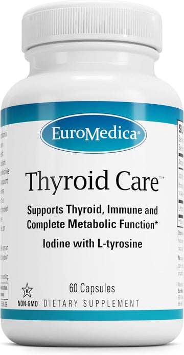 Euromedica Thyroid Care - Immune Health & Energy Support Formula - Nutritional Supplement With Iodine For Thyroid Health Support - Wellness Supplement With L-Tyrosine - 60 Capsules