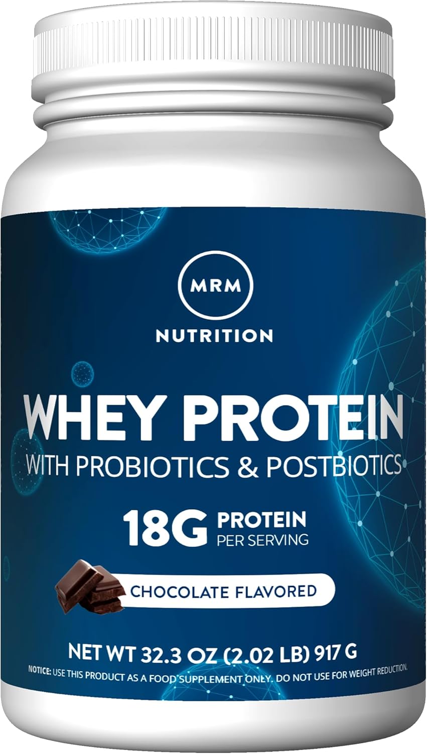 Mrm Nutrition Whey Protein | Chocolate Flavored |18G Protein | With 2 Billion Probiotics + Digestive Enzymes + Bcaas | High Absorption + Digestion | Hormone + Antibiotic Free | 33 Servings : Health & Household