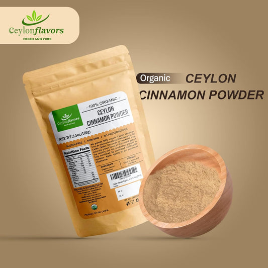 Ceylon Flavors Organic Ceylon Cinnamon Powder, Premium Special Grade, Non Gmo, Harvested From A Usda Certified Organic Farm In Sri Lanka (3.5 Oz)