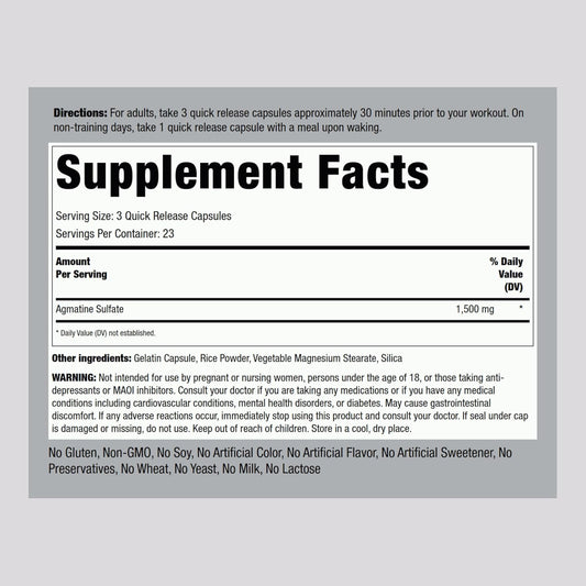 Piping Rock Agmatine Sulfate 1500mg | 70 Capsules | Advanced Athlete Formula | Premium Grade Supplement | Non-GMO, Gluten Free : Health & Household