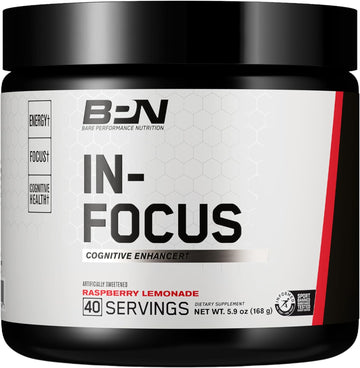 Bare Performance Nutrition, Bpn In-Focus Brain Support Supplement, Improve Focus & Energy, Alpha Gpc, Raspberry Lemonade, 40 Servings