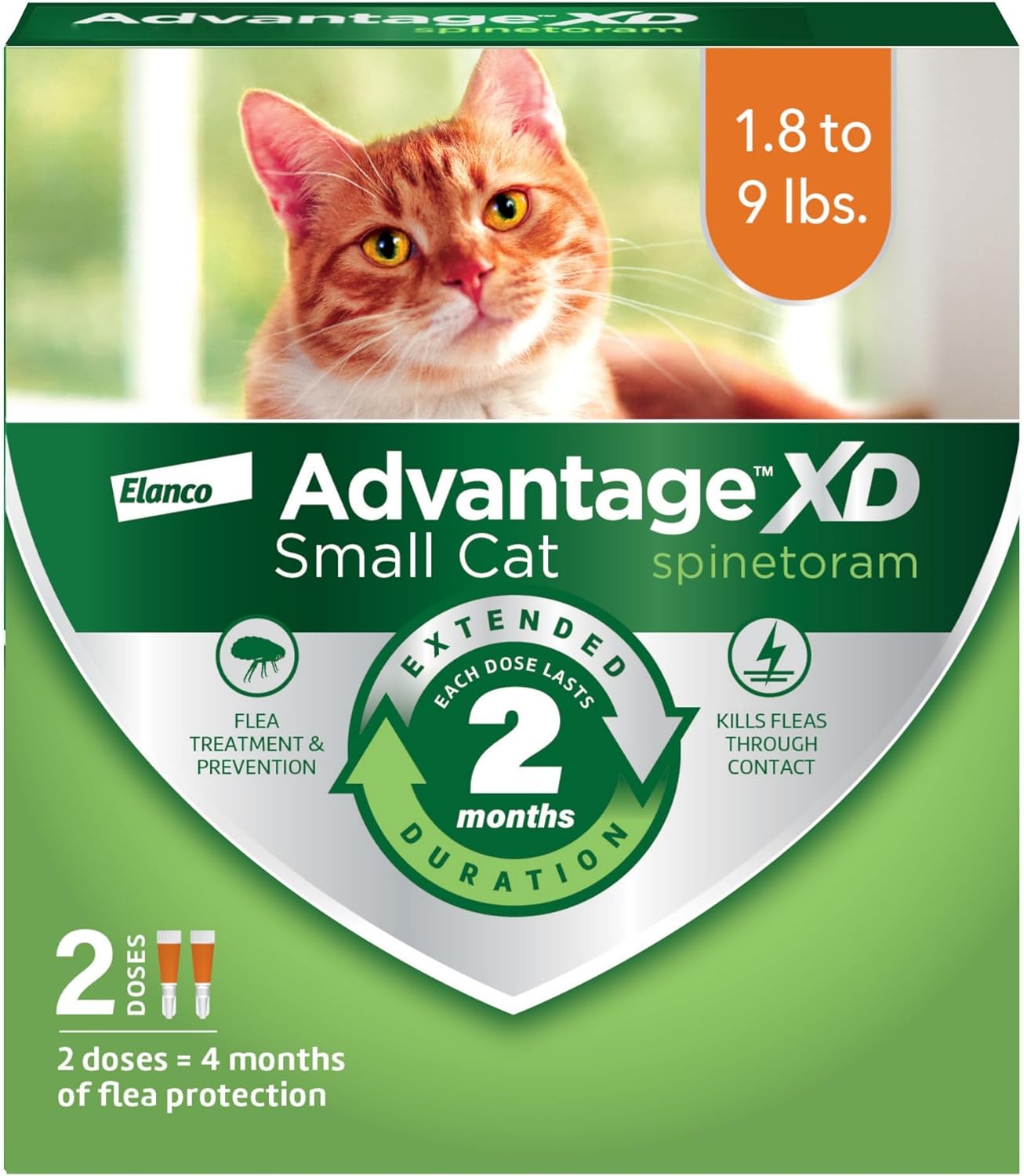 Advantage Xd Small Cat Flea Prevention & Treatment For Cats 1.8-9Lbs. | 2-Topical Doses, 2-Months Of Protection Per Dose