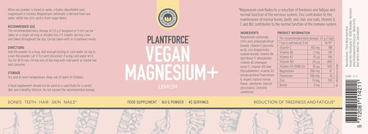 Plantforce Vegan Magnesium+ Lemon 160G Powder - 45 Servings