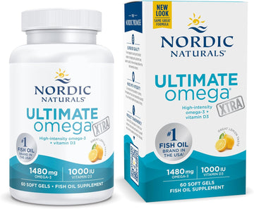 Nordic Naturals Ultimate Omega Xtra, Lemon Flavor - 60 Soft Gels - 1480 mg Omega-3 + 1000 IU Vitamin D3 - Omega-3 Fish Oil - EPA & DHA - Brain, Heart, Joint, & Immune Health - 30 Servings