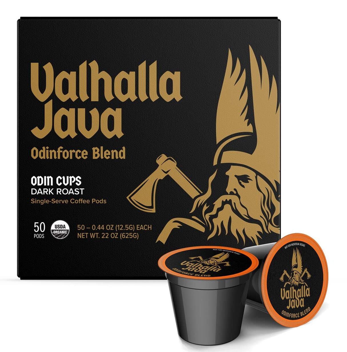 Death Wish Coffee Co. Valhalla Java Single Serve Pods - Extra Kick of Caffeine - Dark Roast Coffee Pods - Made with USDA Certified Organic Fair Trade Arabica and Robusta Beans (50 Count) : Everything Else