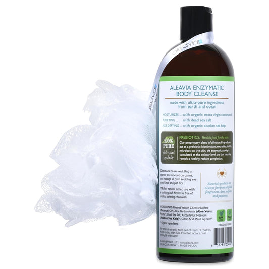 Aleavia Enzymatic Body Cleanse With Loofah Poof – Fragrance-Free Organic & All-Natural Prebiotic, Vegan Body Wash – Sulfate-Free Body Cleanser – 16 Oz