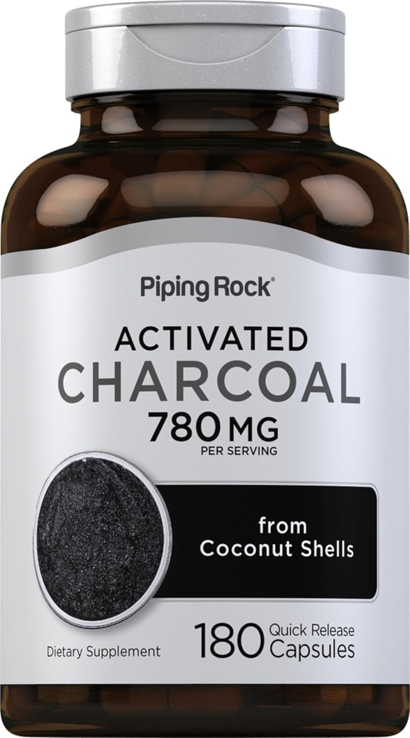 Piping Rock Activated Charcoal Pills 780mg | 180 Capsules | from Coconut Shells | Non-GMO, Gluten Free Supplement