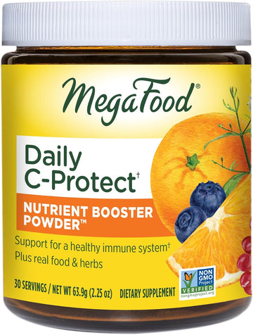 Megafood Daily C-Protect Nutrient Booster Powder - Immune Support - Vitamin C Powder - Drink Mix With Vitamin C, Real Food & Herbs - Vegan, Non-Gmo, Without 9 Food Allergens - 2.25 Oz (30 Servings)