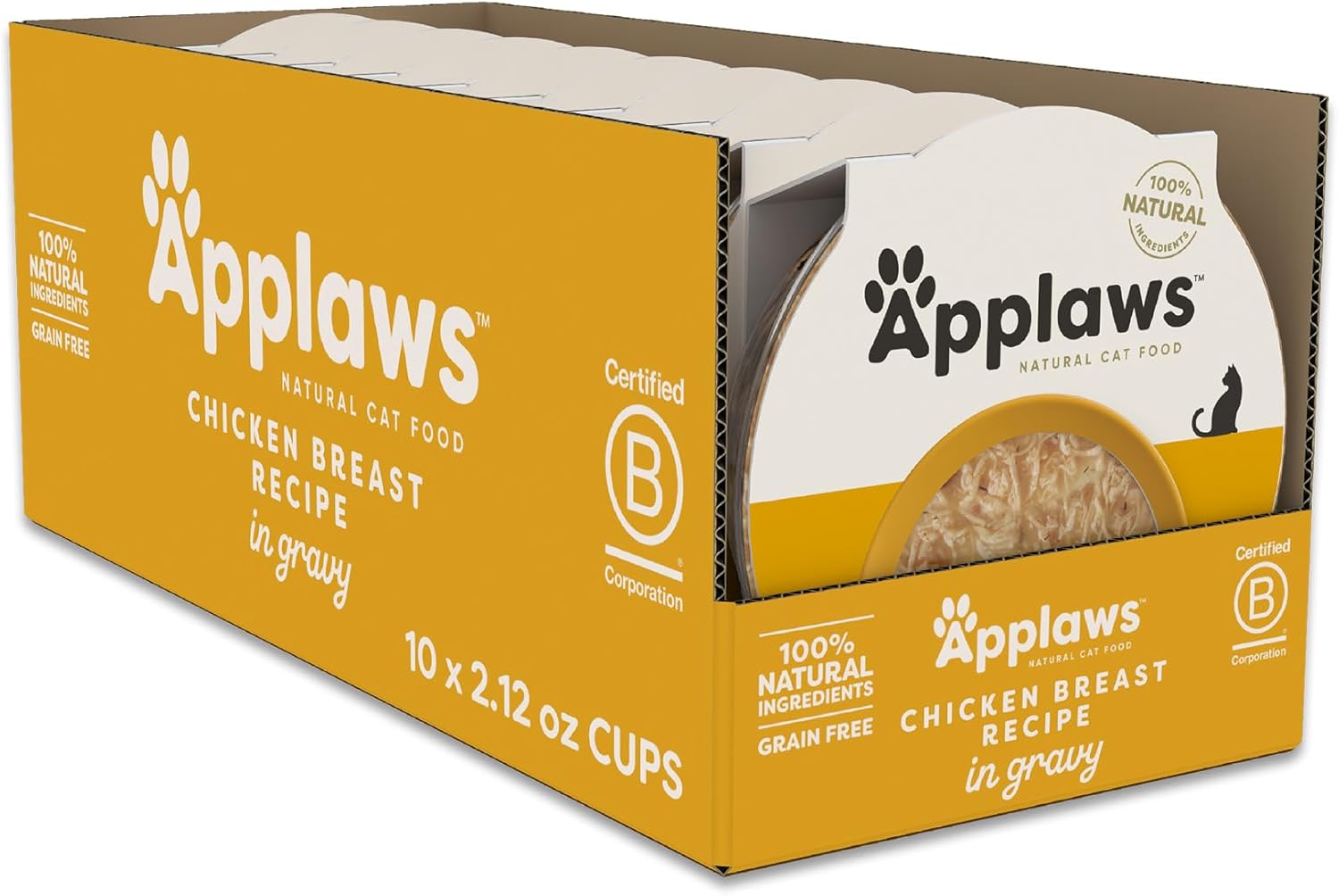 Applaws Natural Wet Cat Food In Gravy, Limited Ingredient Cat Food Cups, Grain-Free, Cat Food Pots, No Artificials, 100% Natural Ingredient Cat Food, Chicken Breast In Gravy (10 X 2.12 Oz Cups)