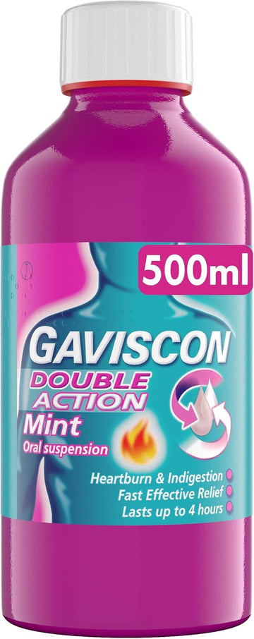 Gaviscon Double Action Mint Liquid 500Ml - Heartburn & Acid Reflux Relief, Fast-Acting Formula, Protective Barrier, Long-Lasting Comfort, Suitable For Pregnancy, Digestion And Nausea