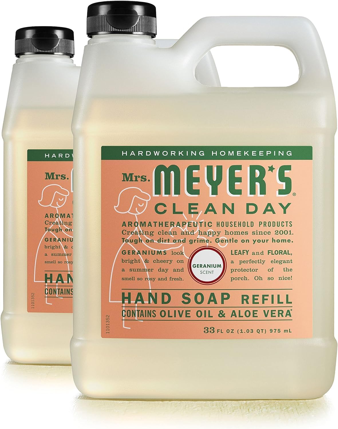 Mrs. Meyer'S Clean Day Hand Soap Refill, Made With Essential Oils, Biodegradable Formula, Geranium, 33 Fl. Oz - Pack Of 2