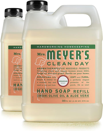 Mrs. Meyer'S Clean Day Hand Soap Refill, Made With Essential Oils, Biodegradable Formula, Geranium, 33 Fl. Oz - Pack Of 2