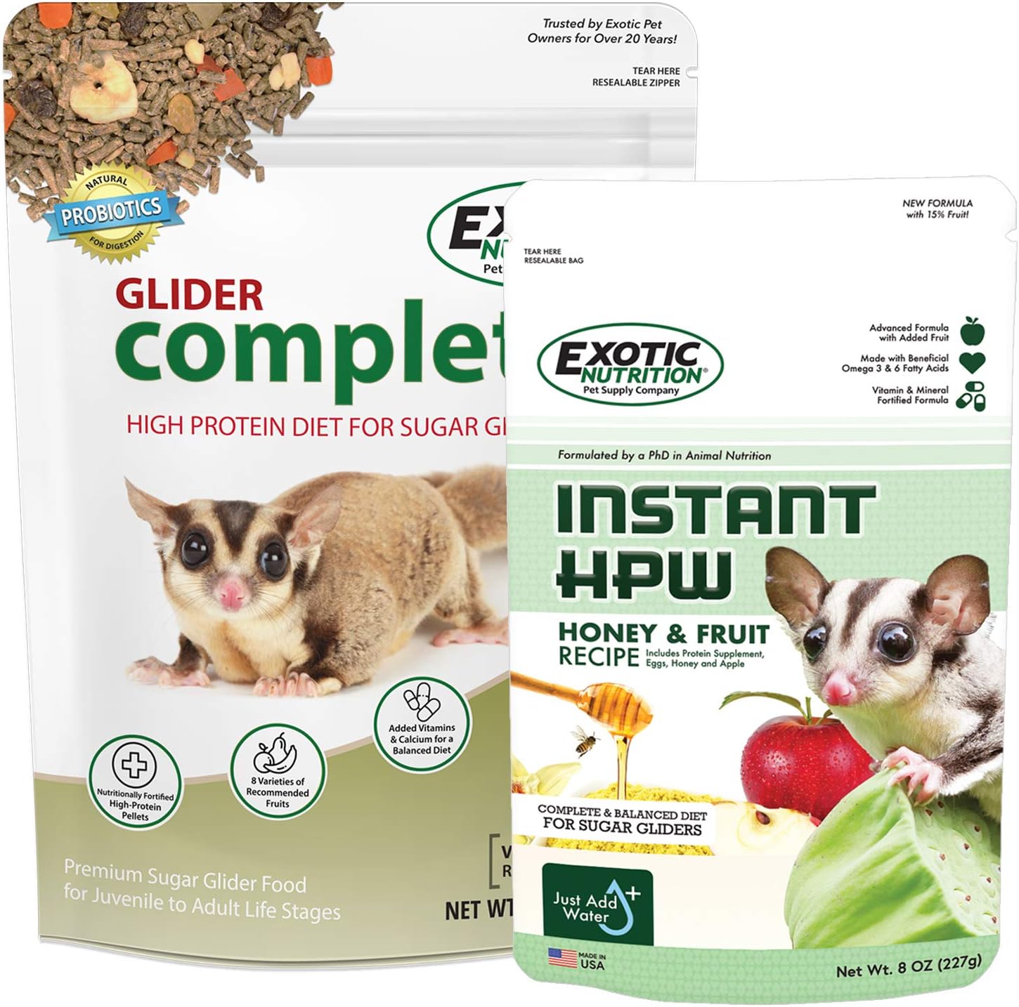 Sugar Glider Complete Food Starter Package - Nutritionally Complete Pellet Diet & High Protein Supplemental Food For Sugar Gliders… (2 Piece Set)