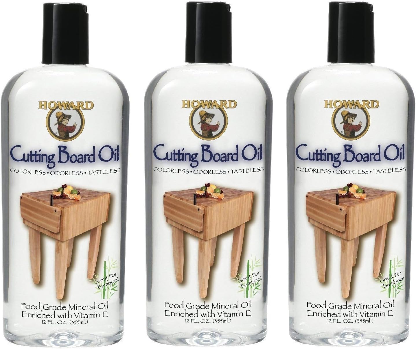 Howard Products BBB012 Butcher Block and Cutting Board Oil, 12-Ounce (3-Pack)