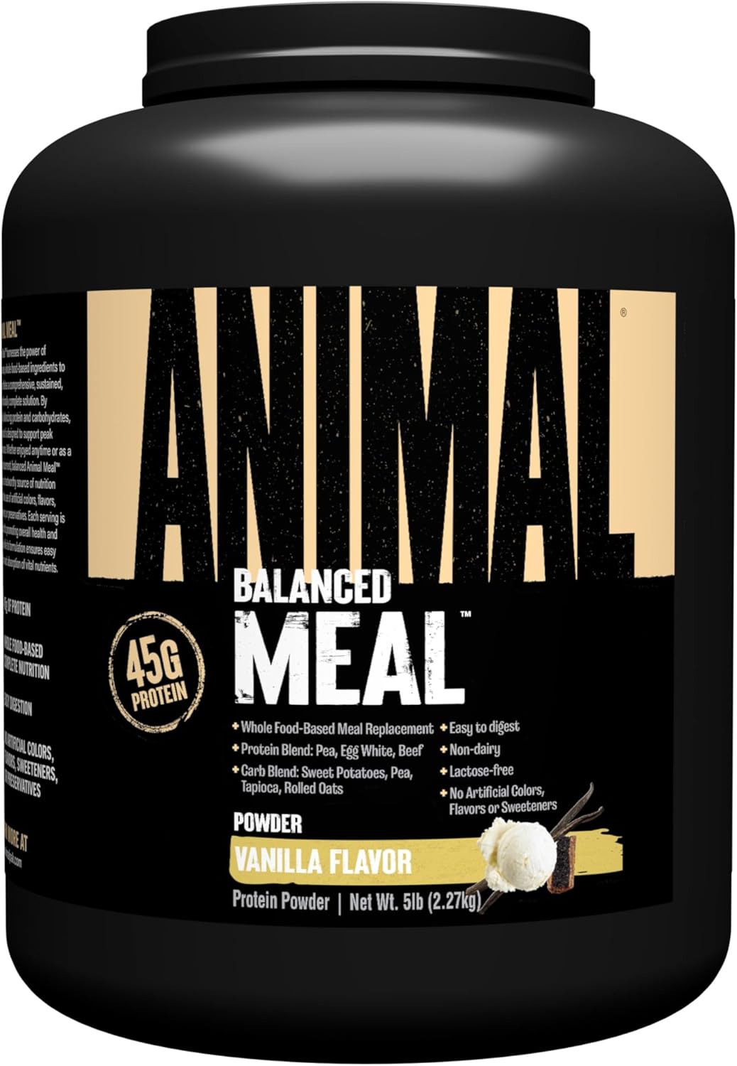 Animal Meal - All Natural High Calorie Meal Shake - Egg Whites, Beef Protein, Pea Protein, Vanilla