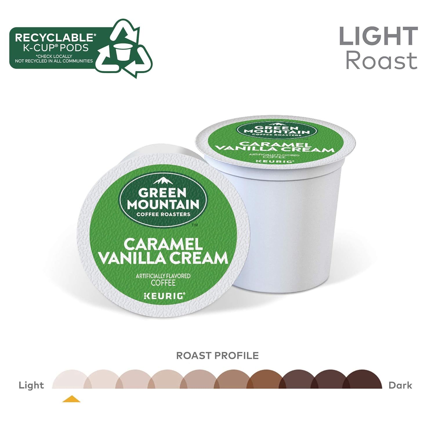 Green Mountain Coffee Roasters Caramel Vanilla Cream, Single-Serve Keurig K-Cup Pods, Flavored Light Roast Coffee Pods, 32 Count : Grocery & Gourmet Food