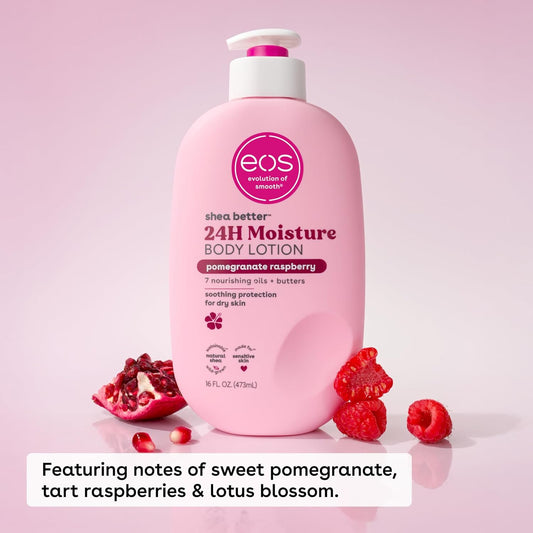 Eos Shea Better Body Lotion- Pomegranate Raspberry, 24-Hour Moisture Skin Care, Lightweight & Non-Greasy, Made With Natural Shea, Vegan, 16 Fl Oz