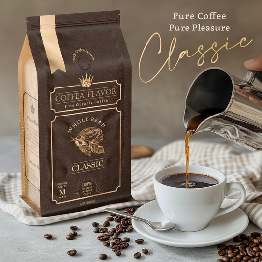 Classic Whole Bean Coffee - Organic Medium Roast - 100% Arabica Beans With Smooth Finish - Freshly Roasted 16 Oz Bag By Coffea Flavor