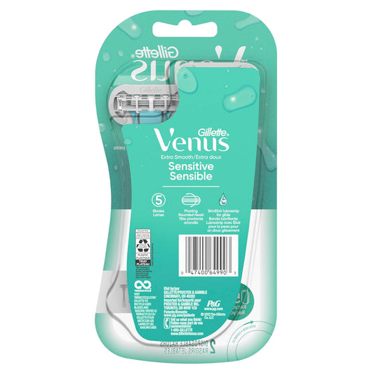 Gillette Venus Extra Smooth Sensitive Disposable Razors for Women with Sensitive Skin, 2 Count