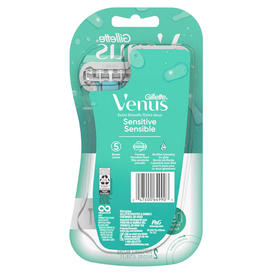 Gillette Venus Extra Smooth Sensitive Disposable Razors For Women With Sensitive Skin, 2 Count