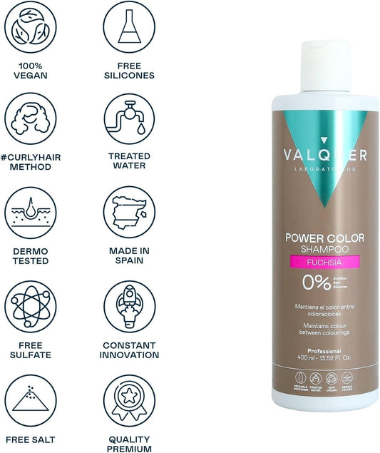 Valquer Professional Shampoo Power Colour Coloured Hair Vegan And Sulphate (Fuchsia) Hair Colour Booster 400 Ml