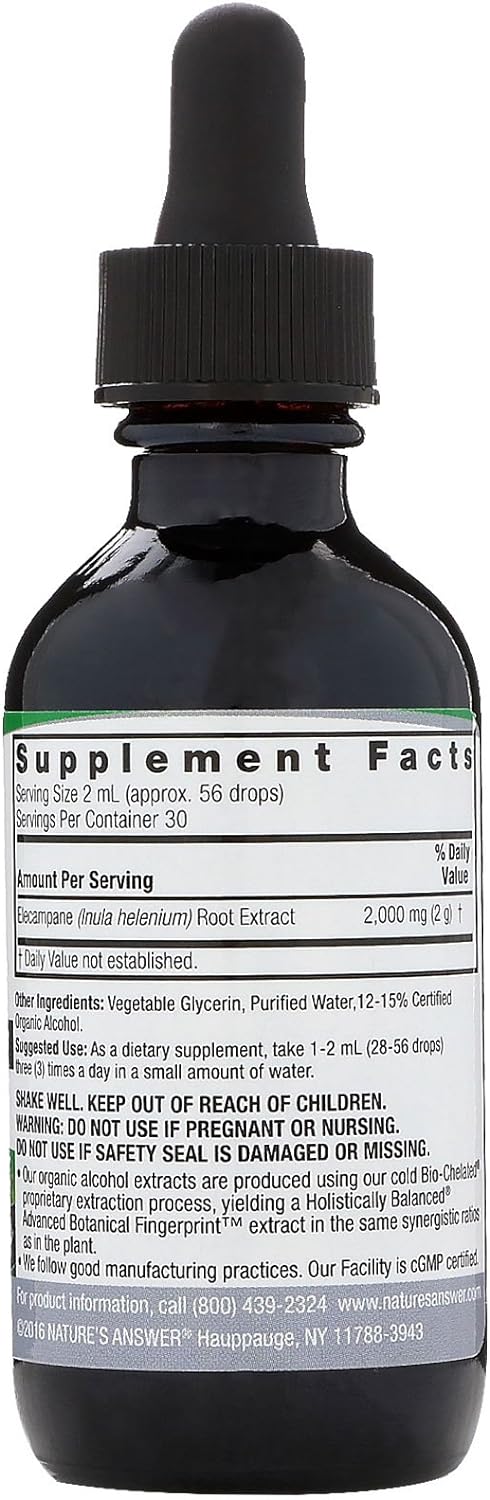 Nature'S Answer Elecampane Root 2 Oz. Low Organic Alcohol 2000Mg - Herbal Supplement - Non Gmo & Kosher - Low Alcohol Gluten Free 100% Vegan - 2 Fl Oz