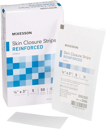 McKesson Skin Closure Strips, Sterile, Reinforced, 1/8 in x 3 in, 50 Count