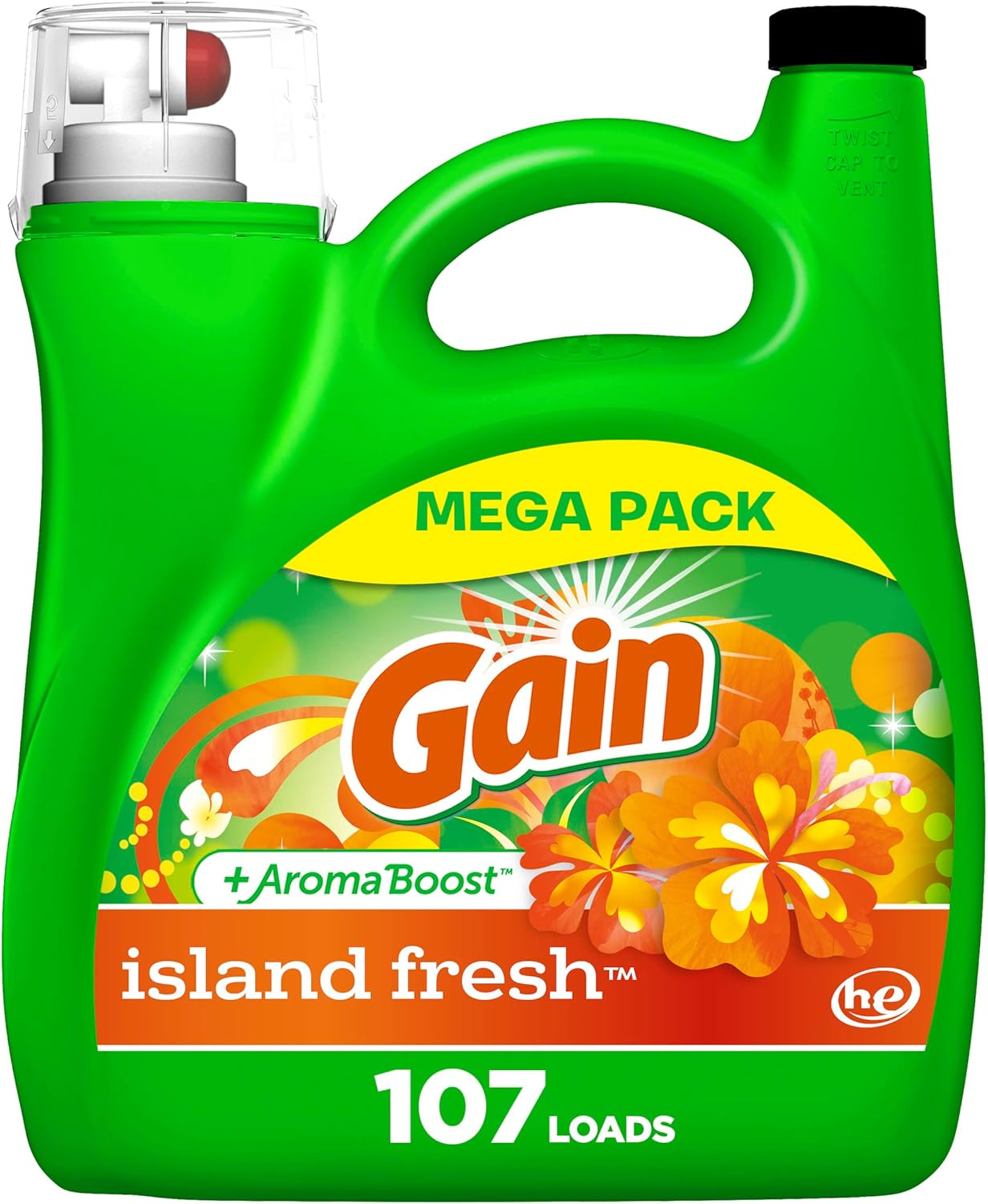 Gain + Aroma Boost Liquid Laundry Detergent, Island Fresh Scent, 107 Loads, 154 Fl Oz, He Compatible