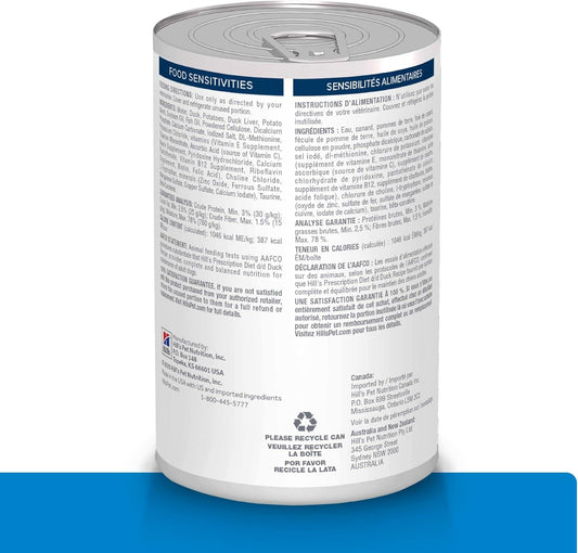 Hill'S Prescription Diet D/D Skin/Food Sensitivities Duck Formula Wet Dog Food, Veterinary Diet, 13 Oz. Cans, 12-Pack