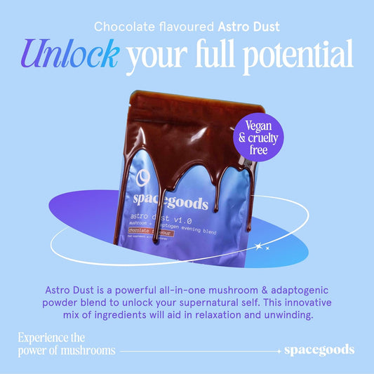 Spacegoods Astro Dust 240G E, 30 Servings, Contains Magnesium And Ashwagandha, Relax Unwind & Sleep Deeply, Soothe Body & Mind, Chocolate Flavour